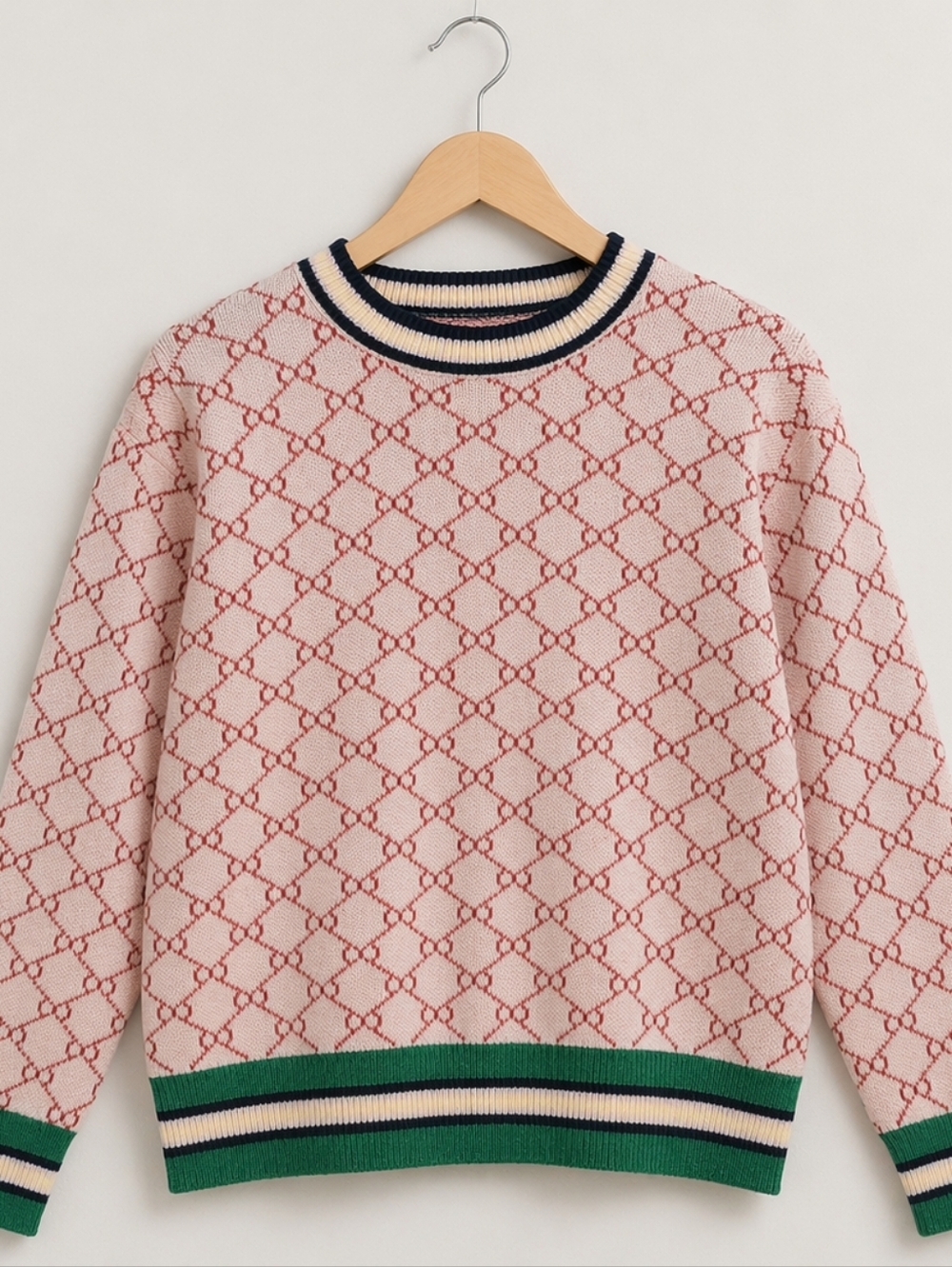 Designer Inspired Red Monogram Sweater L/XL Preppy Old Money